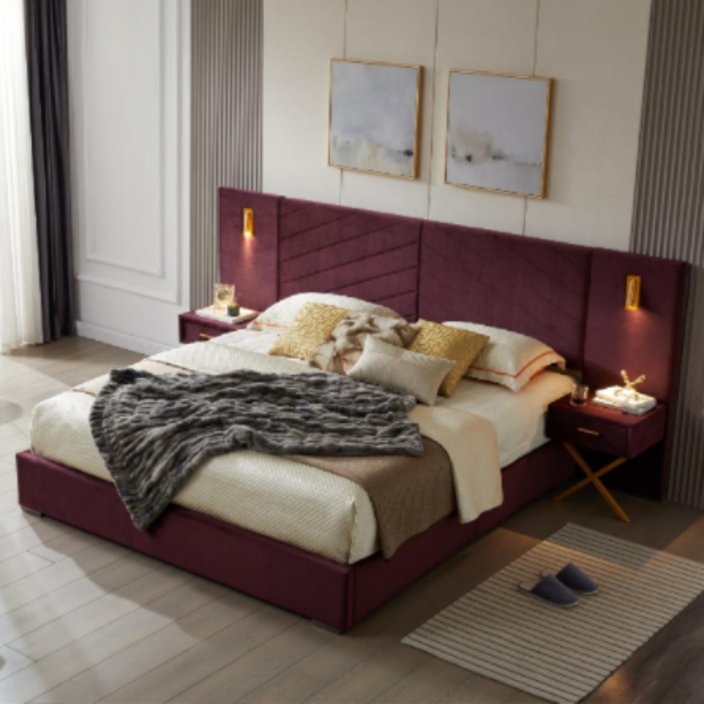 A Tufted Wingback Upholstered Bed With Sponge Pad