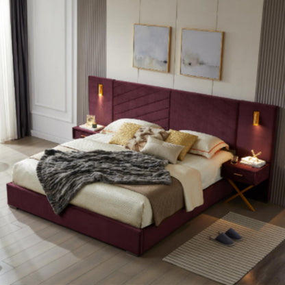 A Tufted Wingback Upholstered Bed With Sponge Pad