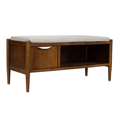 Accent bench with storage in walnut brown, beige upholstered cushion by HouseOfZazla on Tampa Home & Garden Store