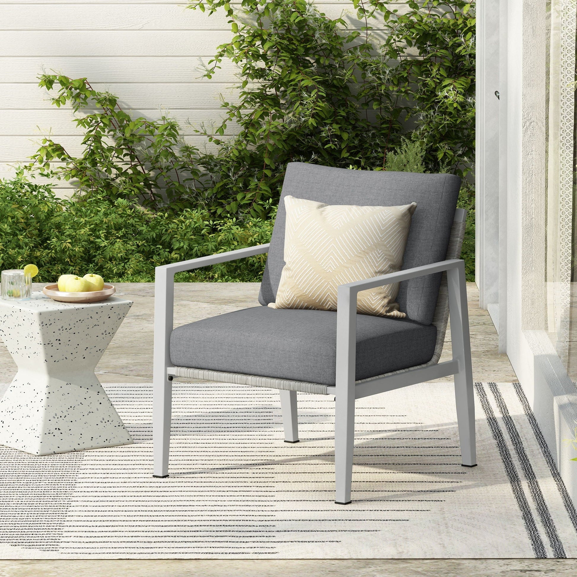 Modern lounge chair with rope accents, gray cushions, aluminum frame HouseOfZazla on Tampa Home & Garden Store