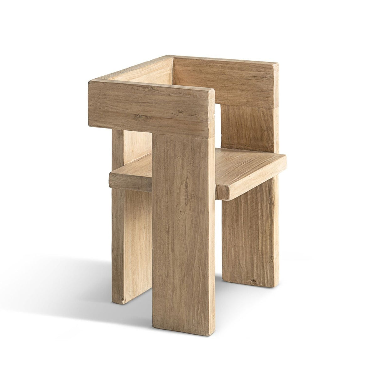 Sculptural Block Accent Chair in reclaimed elm with natural brown finish by HouseOfZazla on Tampa Home & Garden Store