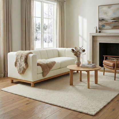 Soft Loveseat Sofa For Living Room cream upholstery stationary loveseat in a sunny living room on Tampa Home & Garden Store