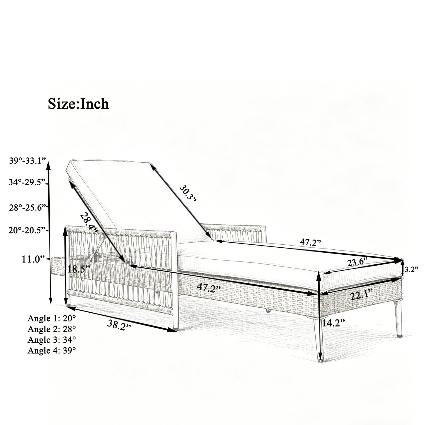 Durable PE Rattan Chaise and Outdoor Patio Set