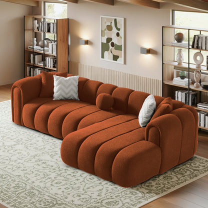 Beatrice Modern Tufted Sectional Burnt orange with rounded cushions in a chic living space on Tampa Home & Garden Store