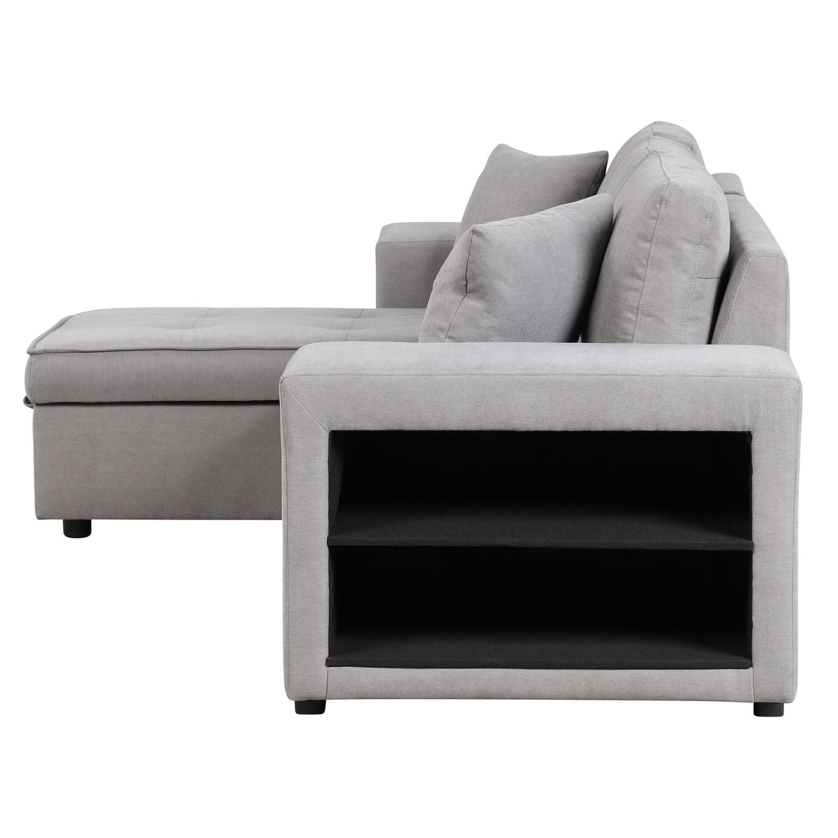 Gray fabric L-shaped sleeper sectional with storage chaise and pull-out bed on Tampa Home & Garden Store