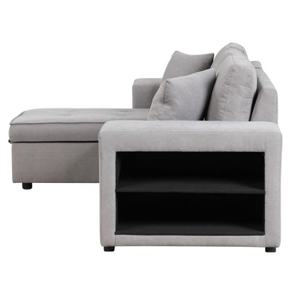 Gray fabric L-shaped sleeper sectional with storage chaise and pull-out bed on Tampa Home & Garden Store