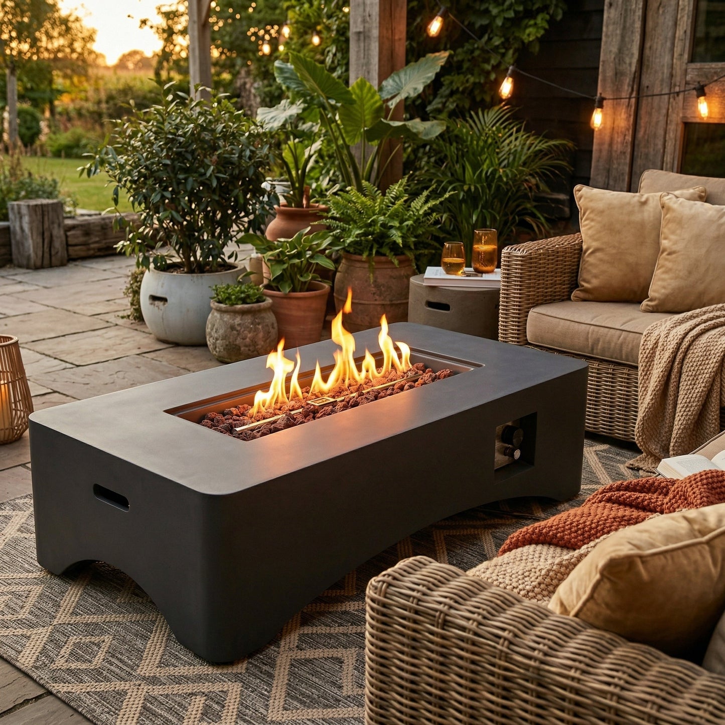 56-inch rectangular propane fire pit table dark gray metal outdoor gas fire pit by HouseOfZazla on Tampa Home & Garden Store