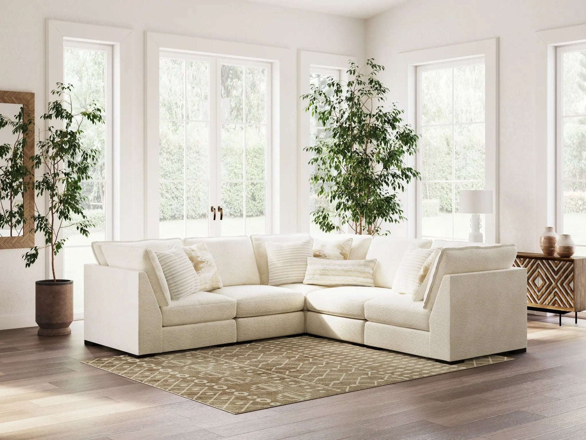 Donelson Creek Sectional by Unique Piece Furniture, cream sofa, L-shaped with plush cushions on Tampa Home & Garden Store
