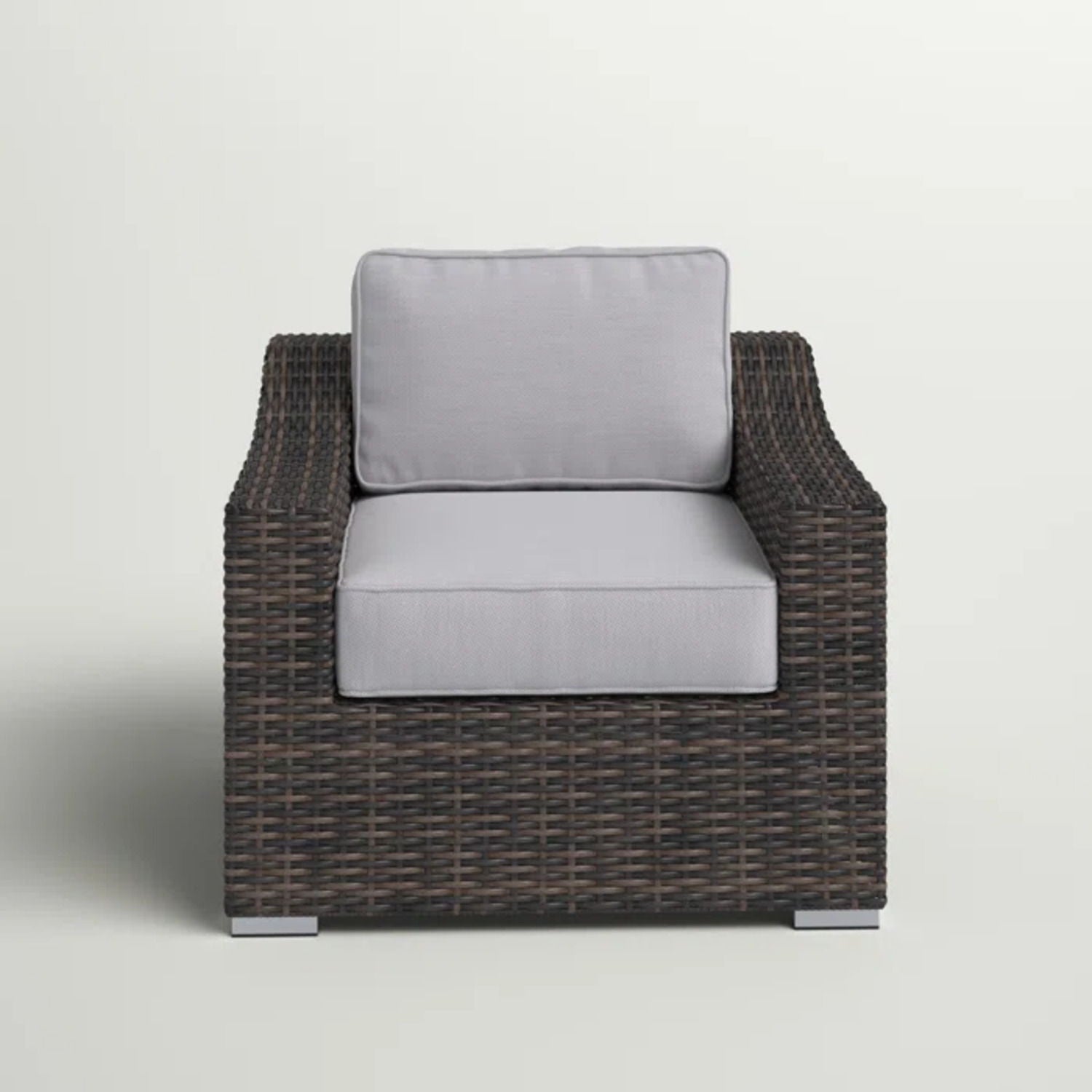 Patio chair with cushions, dark brown wicker frame and gray cushions HouseOfZazla outdoor chair on Tampa Home & Garden Store