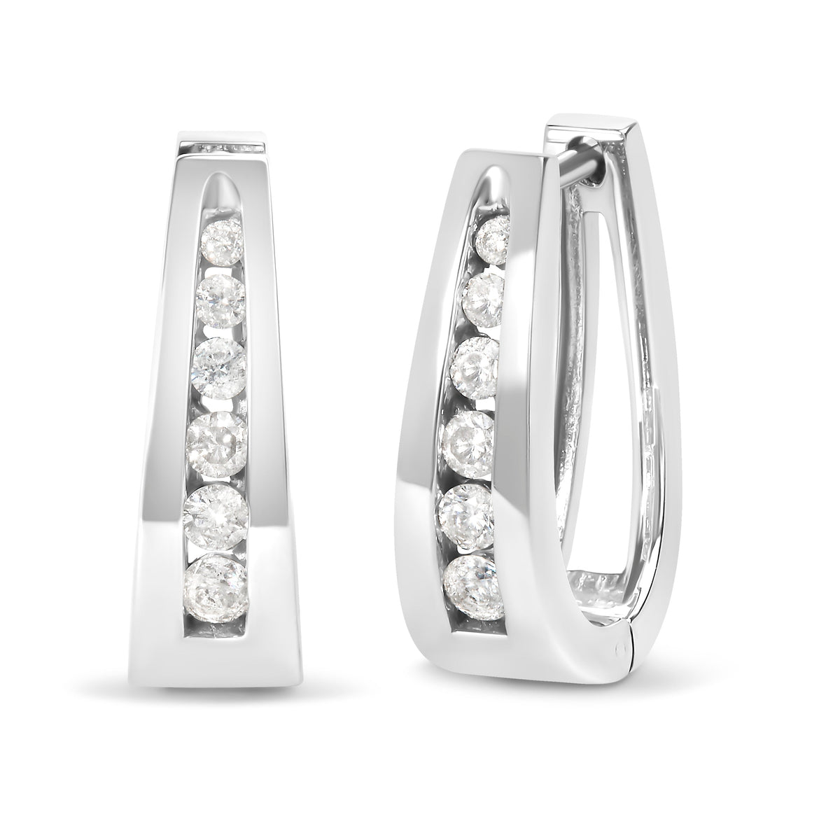 Bids.com 14K white gold channel-set diamond hoop earrings, 1/4 cttw, H-I color I1-I2 on Tampa Home & Garden Store