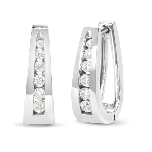 Bids.com 14K white gold channel-set diamond hoop earrings, 1/4 cttw, H-I color I1-I2 on Tampa Home & Garden Store