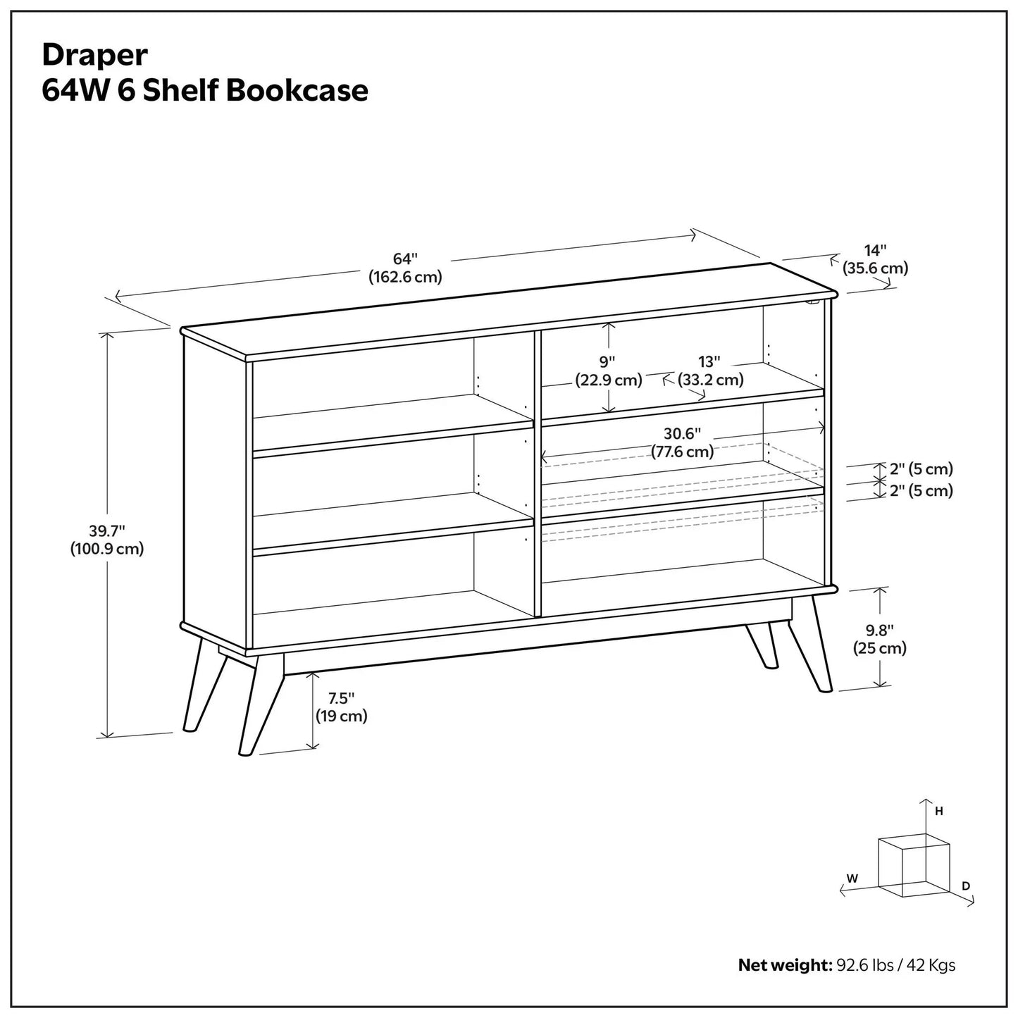Draper Handcrafted Low Bookcase in Solid Wood