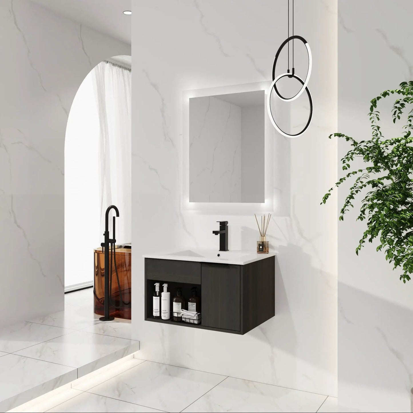 Wall Mounted Floating Vanity With Open Shelf