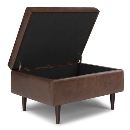 Shay large square storage ottoman coffee table with brown wood frame and black interior on Tampa Home & Garden Store