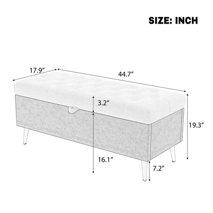 HouseOfZazla modern tufted storage ottoman bench with metal legs in gray fabric on Tampa Home & Garden Store