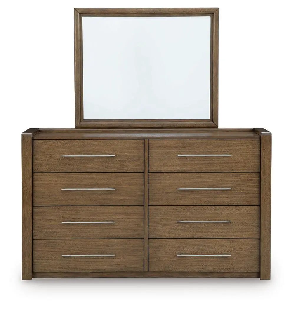 Marxmore dresser with square mirror, dark oak finish, 8 drawers with silver handles on Tampa Home & Garden Store