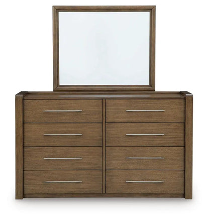 Marxmore dresser with square mirror, dark oak finish, 8 drawers with silver handles on Tampa Home & Garden Store
