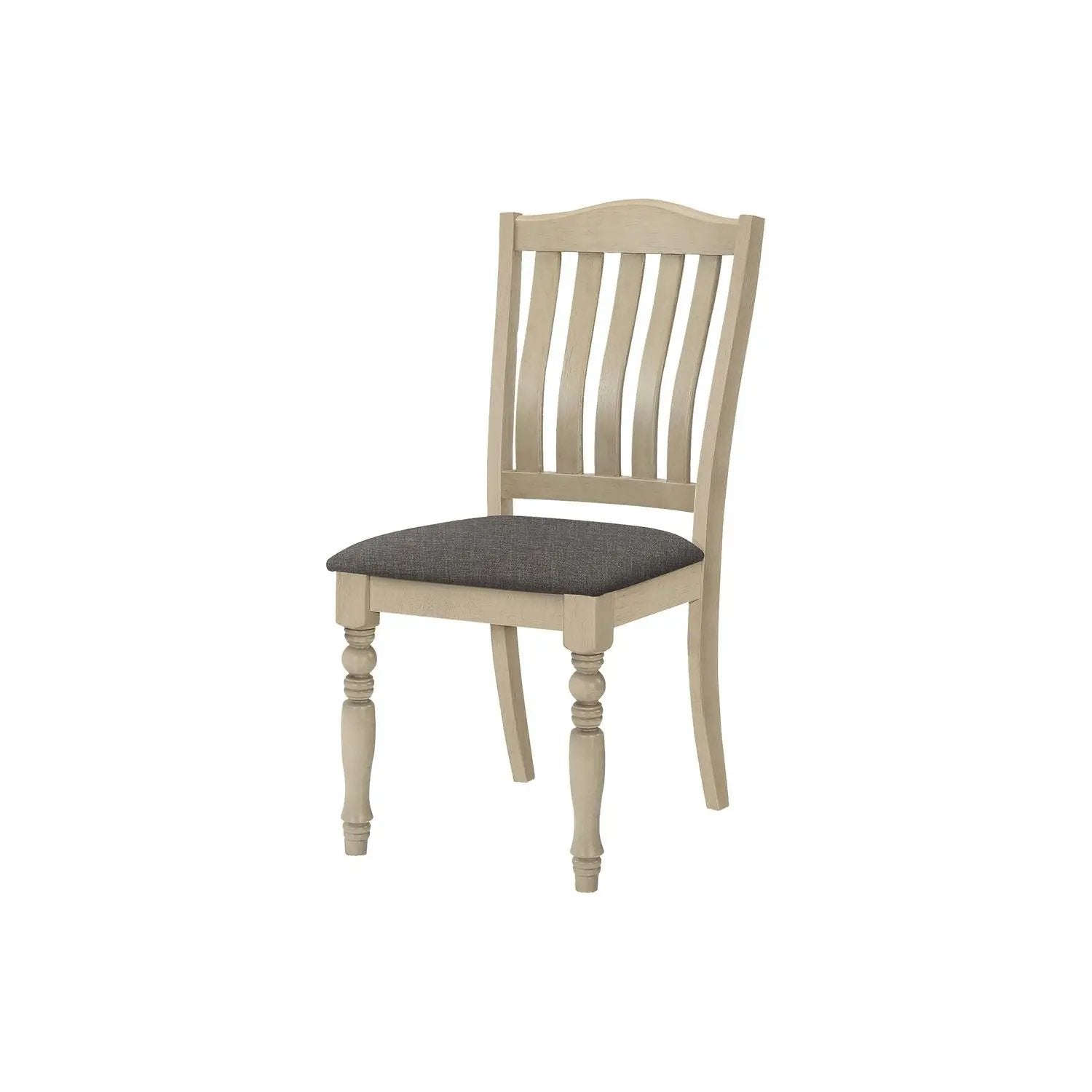 Dining chairs, upholstered gray cushions, light beige wood frames with curved backs, set of 2 on Tampa Home & Garden Store