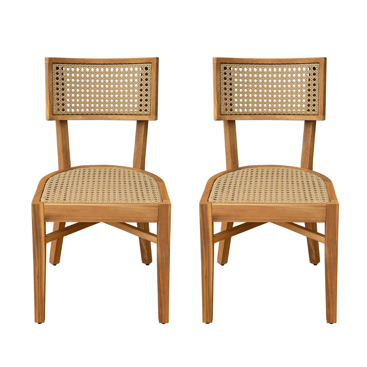 Netro acacia wood dining chairs with light brown wicker, set of 2 outdoor chairs on Tampa Home & Garden Store