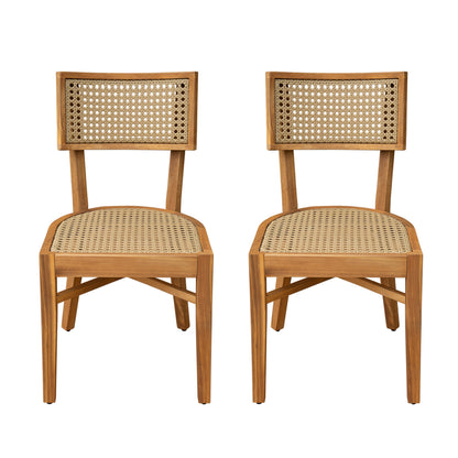 Netro acacia wood dining chairs with light brown wicker, set of 2 outdoor chairs on Tampa Home & Garden Store