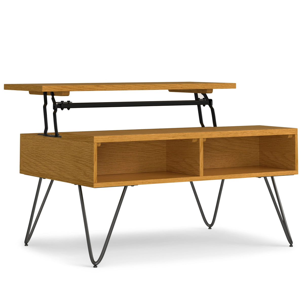 Lift top oak coffee table with hidden storage and black metal legs by HouseOfZazla on Tampa Home & Garden Store