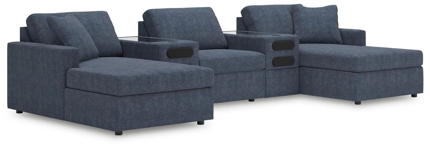 Modmax Sectional Ink blue upholstery with glass top console and cupholders Unique Piece Furniture on Tampa Home & Garden Store