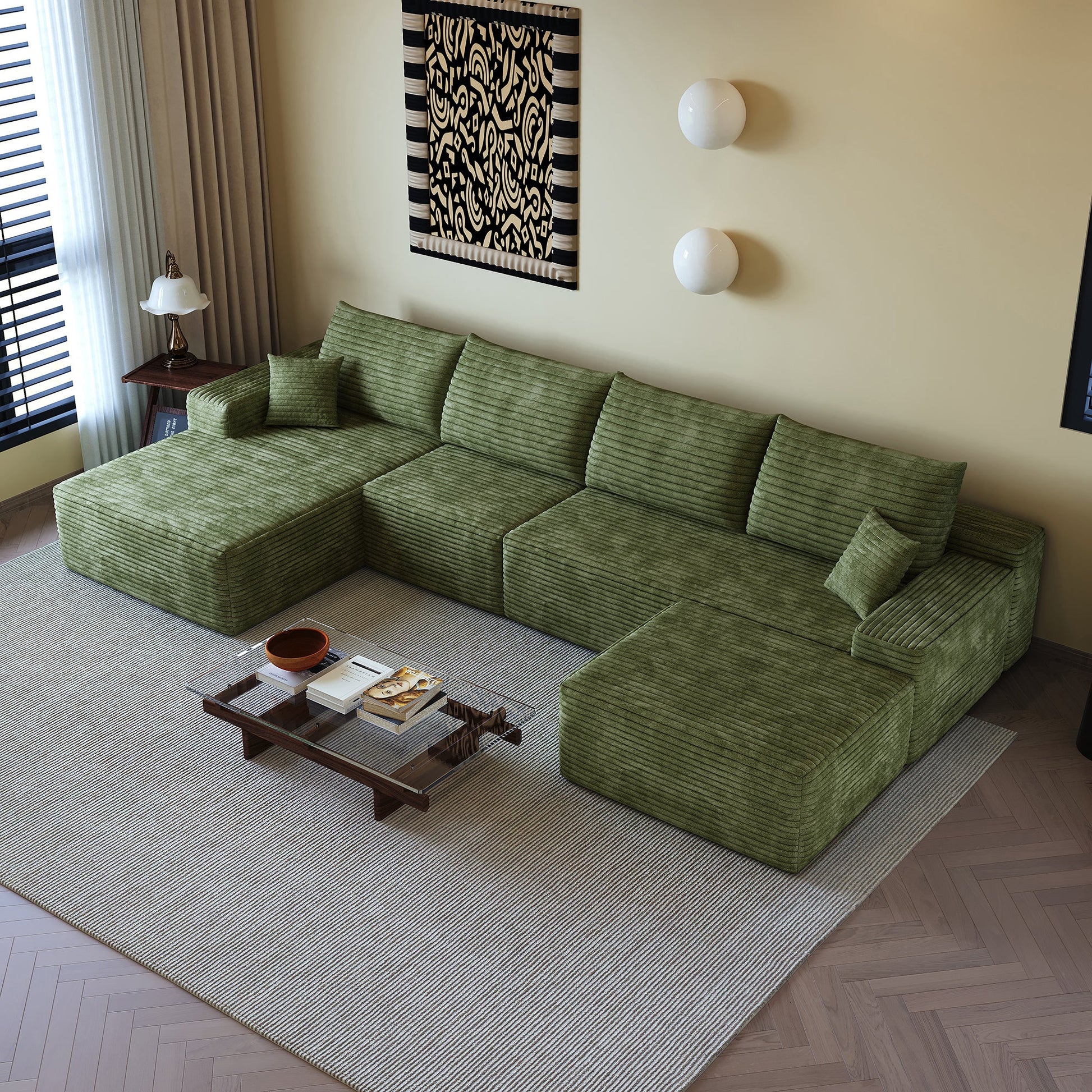 135in Cloud sectional sofa with 1 ottoman in green textured fabric by HouseOfZazla on Tampa Home & Garden Store