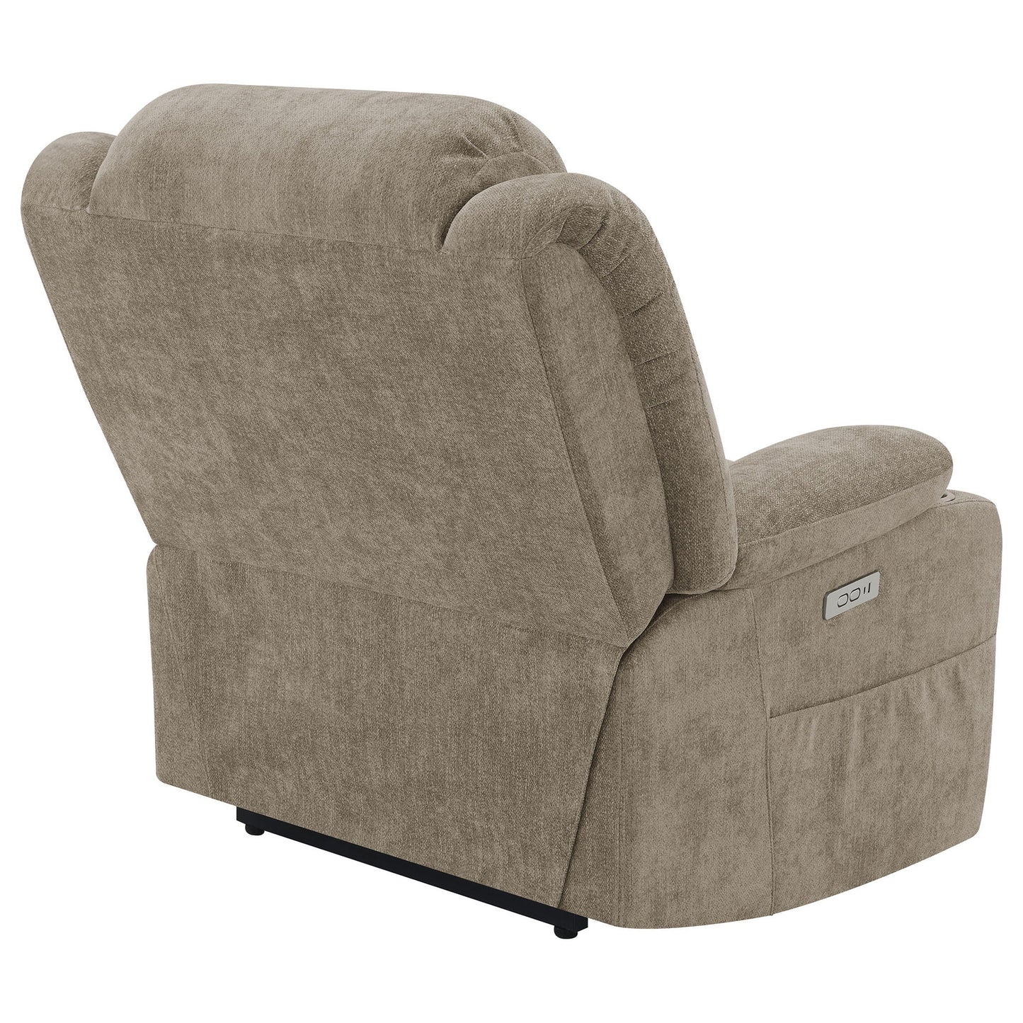 Beca Upholstered Power Lift Recliner in taupe fabric with side control panel HouseOfZazla on Tampa Home & Garden Store