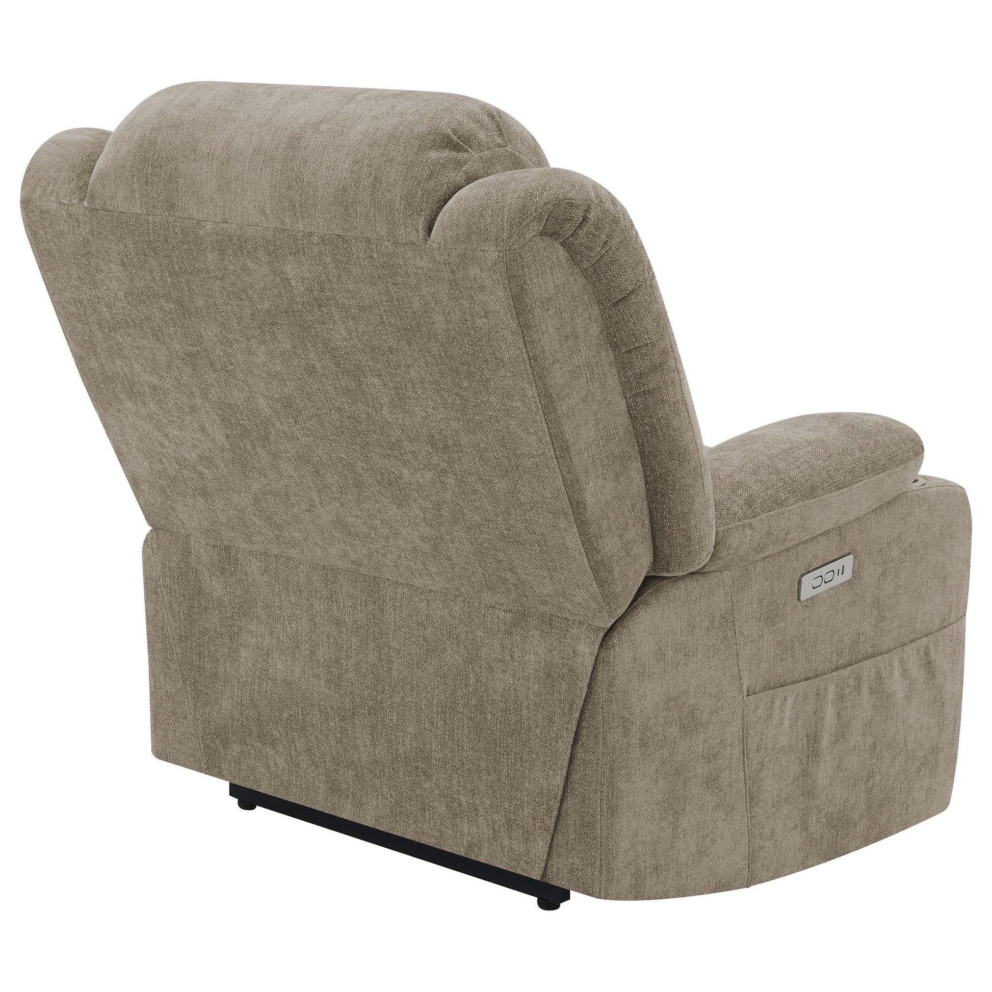 Beca Upholstered Power Lift Recliner in taupe fabric with side control panel HouseOfZazla on Tampa Home & Garden Store