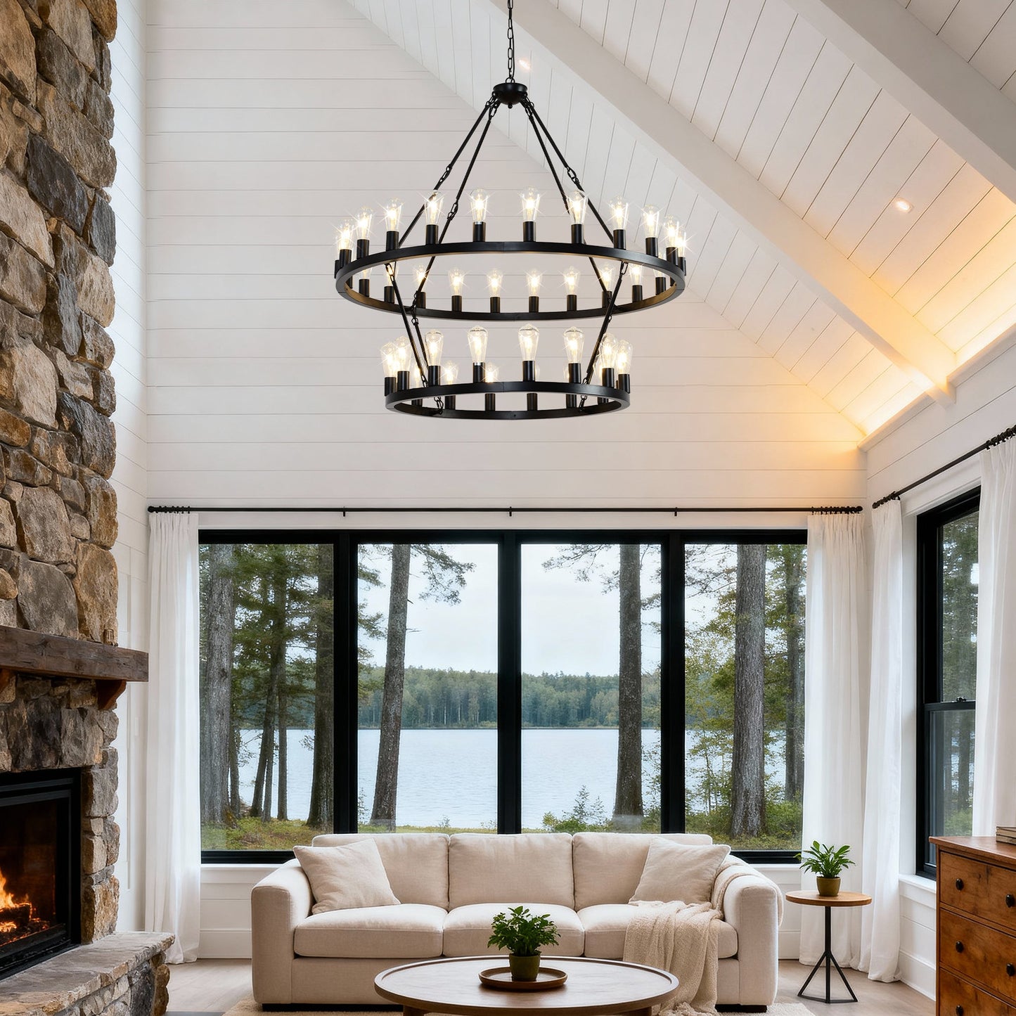 47.24 inch matte black wagon wheel chandelier with 36 lights, metal ring by HouseOfZazla on Tampa Home & Garden Store