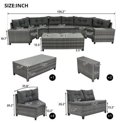 8 Pieces Round Outdoor Wicker Sofa and Table
