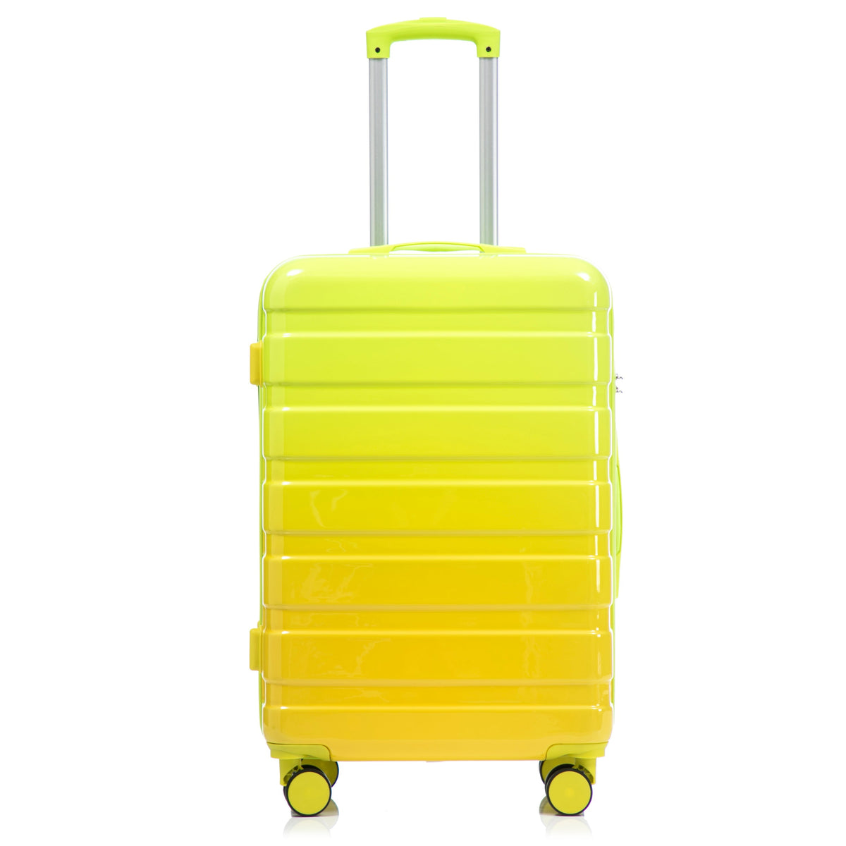 3-piece neon yellow hard-shell luggage set with silver telescoping handle and spinner wheels on Tampa Home & Garden Store