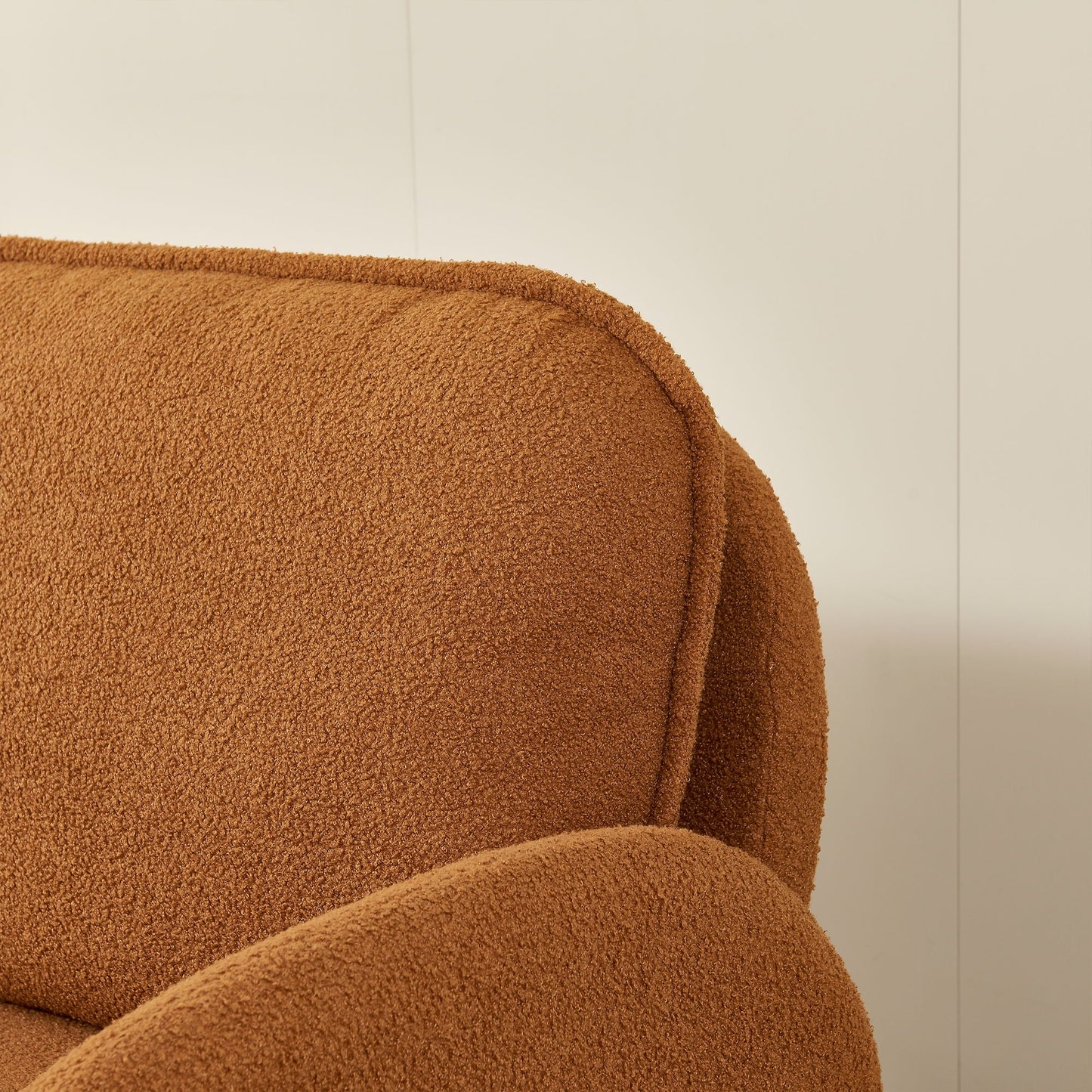 Loveseat sofa brown sherpa fabric upholstery close-up texture on Tampa Home & Garden Store