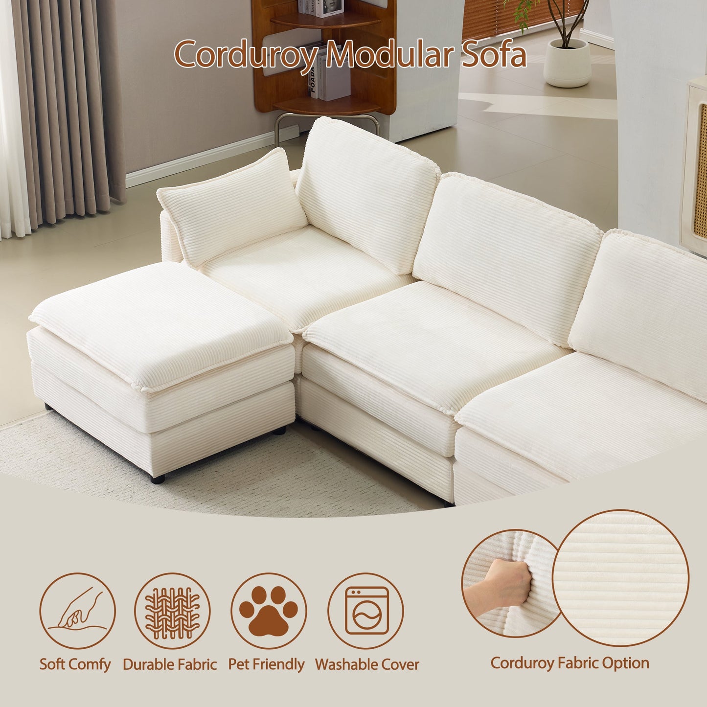 Plush Cloud Corduroy Sofa and the Footstool Set