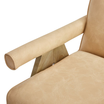 Nessi Arm Chair in light tan leather with solid wood A-frame on Tampa Home & Garden Store