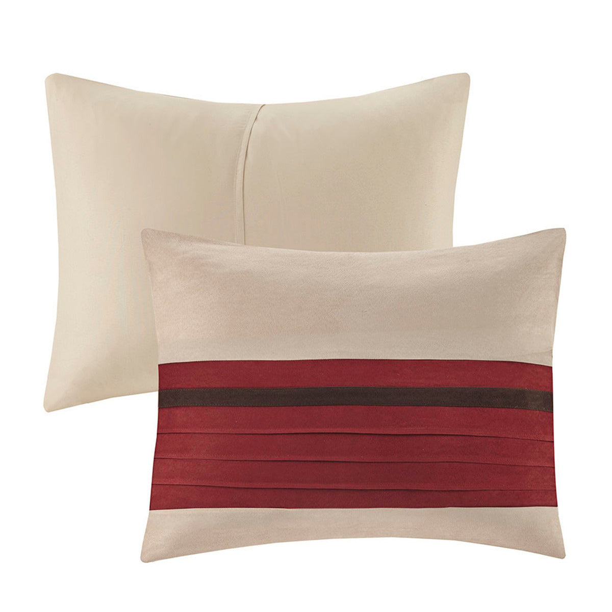 7 pc faux suede comforter set Cal King in red beige with stripe detail, 2 pillows HouseOfZazla on Tampa Home & Garden Store