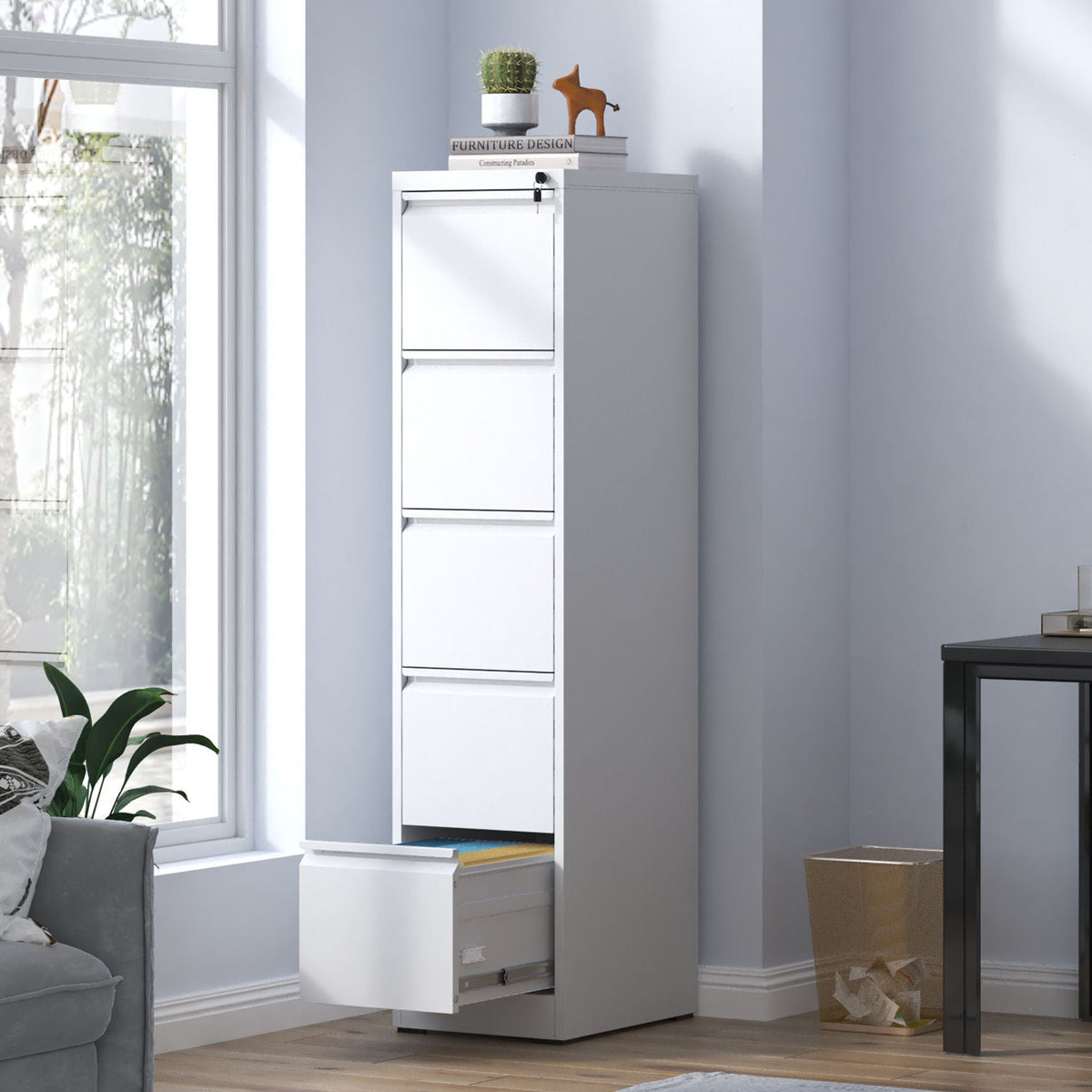 Vertical steel filing cabinet with lock, white finish, multiple sizes on Tampa Home & Garden Store