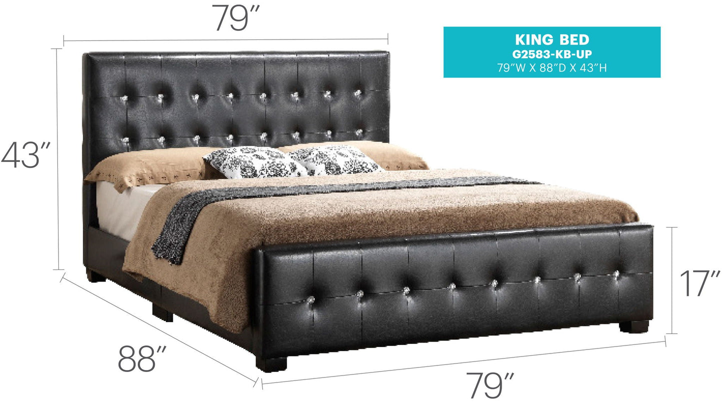 Stylish Transitional Bed king with black tufted upholstery and crystal headboard HouseOfZazla on Tampa Home & Garden Store