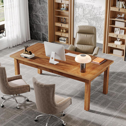 Executive Desk with Solid Wood Legs - Natural Light Brown by HouseOfZazla in a wood office on Tampa Home & Garden Store