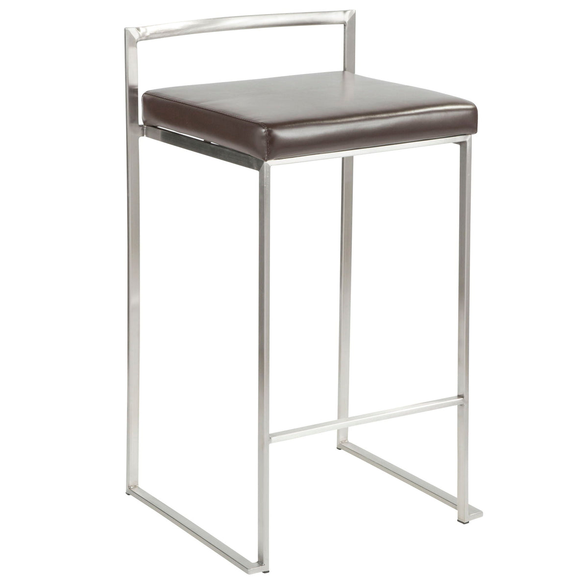 Contemporary stackable counter stool with padded brown seat, stainless steel frame, HouseOfZazla on Tampa Home & Garden Store
