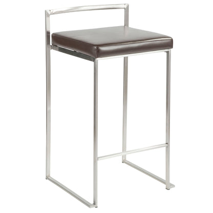 Contemporary stackable counter stool with padded brown seat, stainless steel frame, HouseOfZazla on Tampa Home & Garden Store