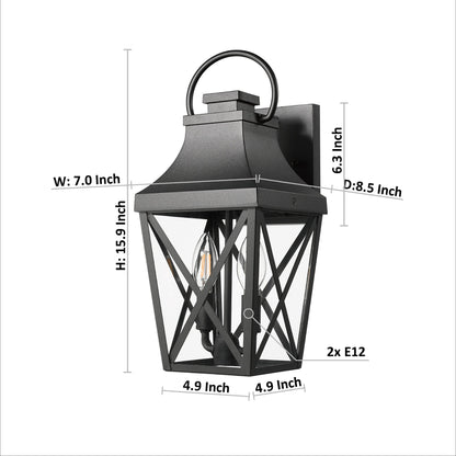 Outdoor waterproof wall light, black metal lantern with ring and cage, 2x E12 by GigaTech on Tampa Home & Garden Store