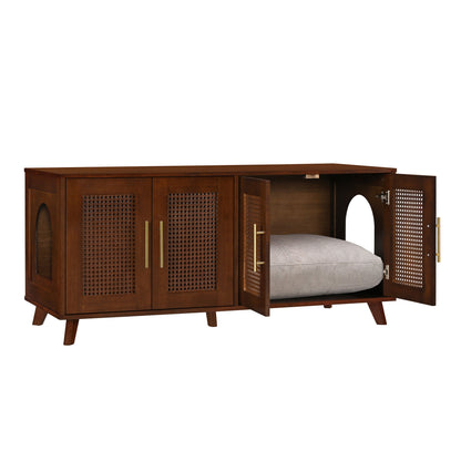 Myra Indoor Premium Rubber Wood Cat Cabinet, dark espresso finish, cane panel doors on Tampa Home & Garden Store