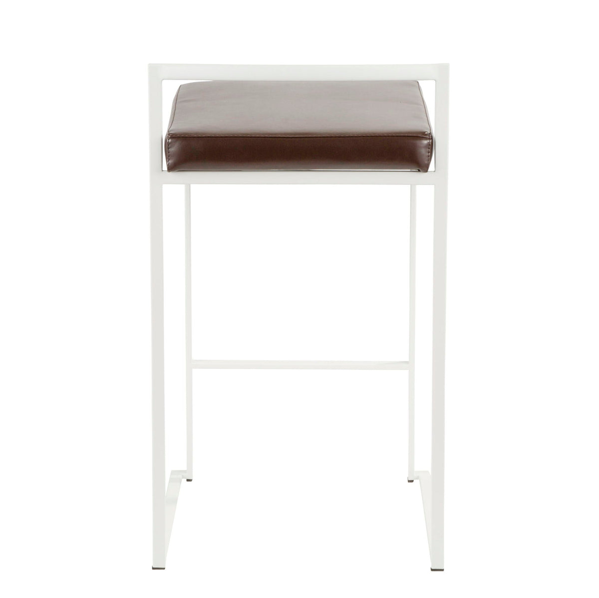 Stackable counter stool with padded brown leather seat on white metal frame HouseOfZazla on Tampa Home & Garden Store