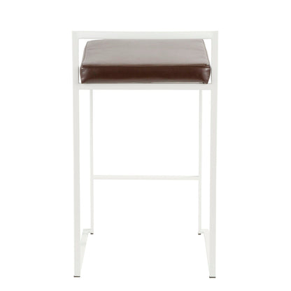 Stackable counter stool with padded brown leather seat on white metal frame HouseOfZazla on Tampa Home & Garden Store