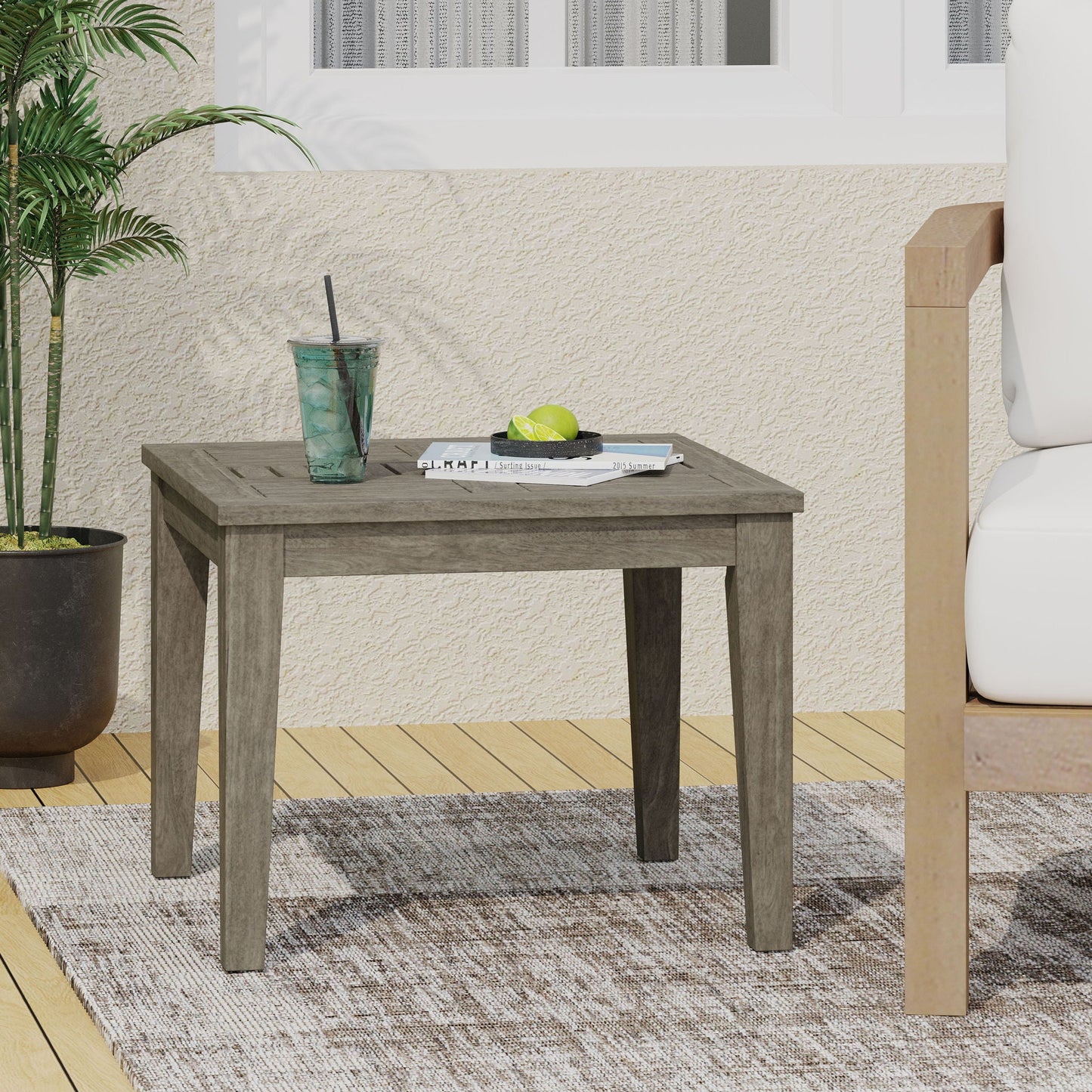 Dexterity Outdoor Square Side Table with Wood