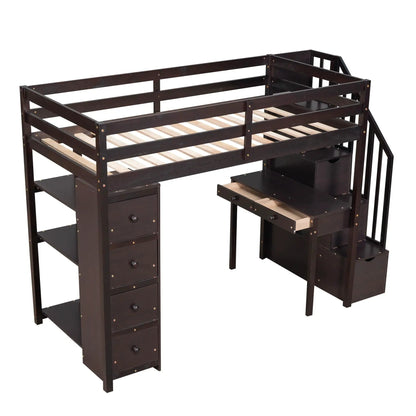 Loft Bed with Storage Drawers Desk and Stairs