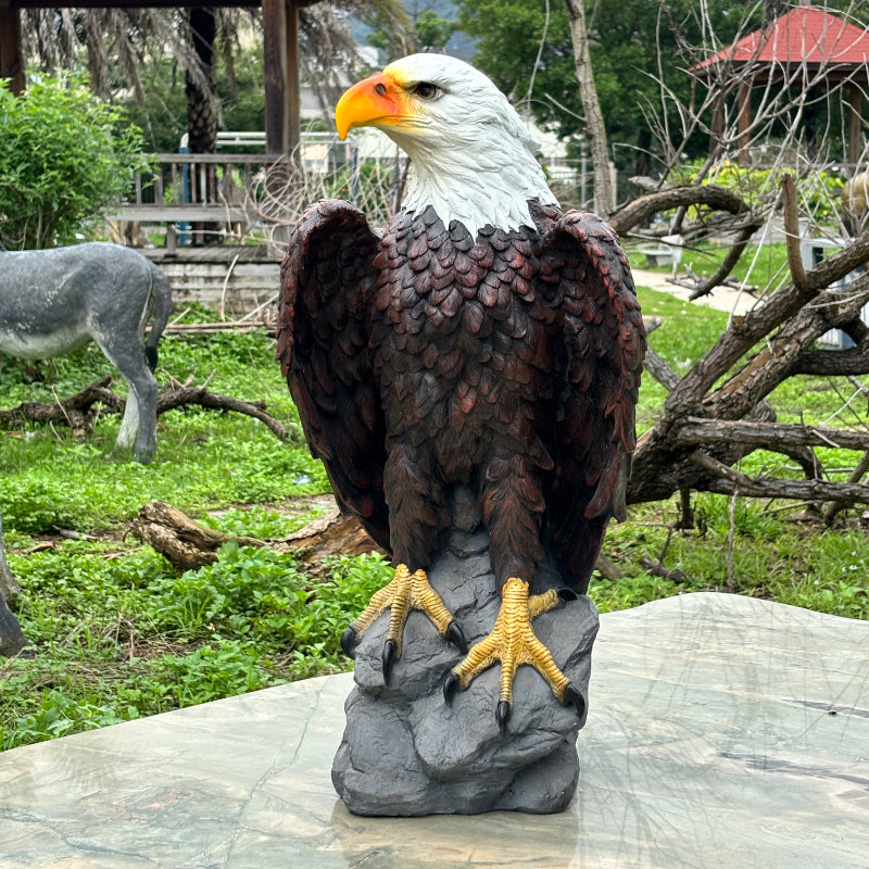 Large standing bald eagle garden statue with white head and brown feathers by HouseOfZazla on Tampa Home & Garden Store