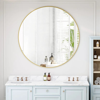 Round wall mirror gold metal frame by Unique Piece Furniture for bathroom on Tampa Home & Garden Store