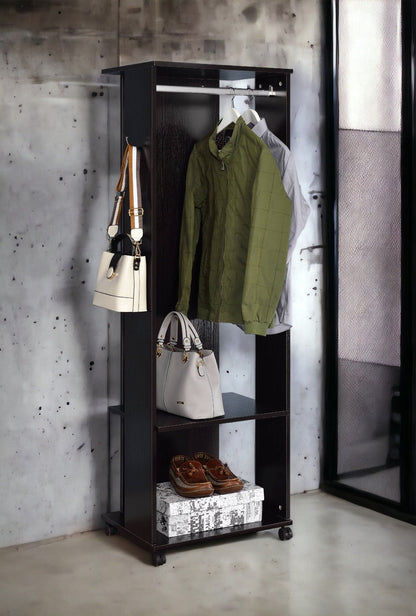 Kolen Hall Tree with Full-Length Mirror Espresso; coats, bags and shoes on display on Tampa Home & Garden Store